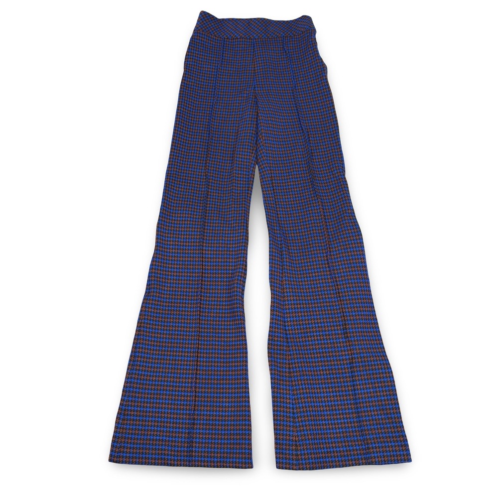 Spanx The Perfect Pant Hi-Rise Flare Jacquard Houndstooth Blue Brown XS 20673R